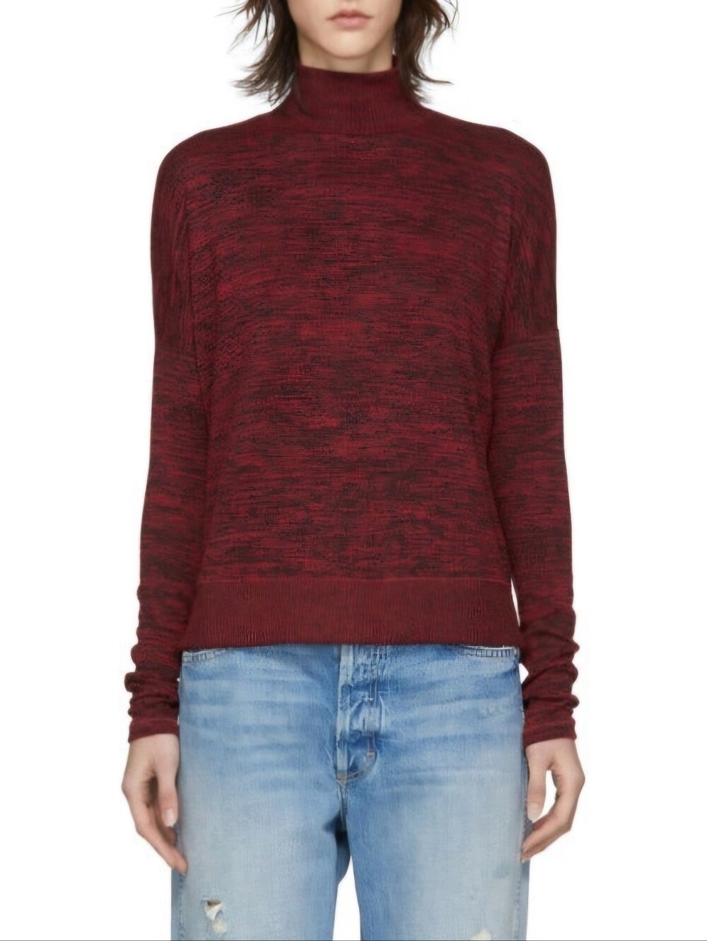 Rag & Bone Sweater Lightweight Red Black Turtleneck Bowery 90s style Goth Sz. S